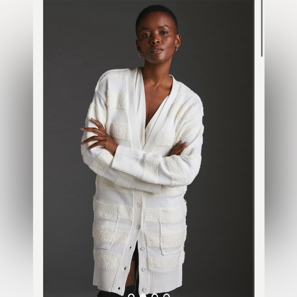 Daily Practice by Anthropologie Cream Striped Cardigan Sweater. Size Medium. - Picture 6 of 15